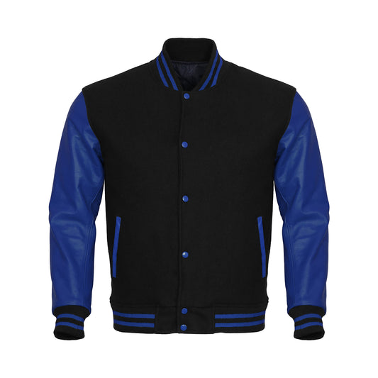 Black Body Blue Leather Sleeves Jacket Varsity Jacket Custom Made Jacket