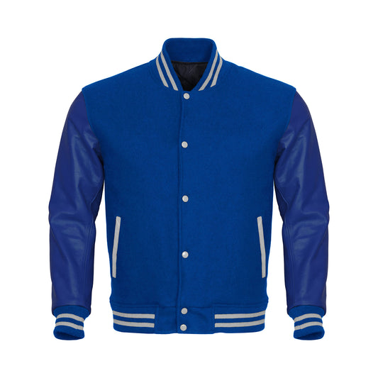Blue Body Blue Leather Sleeves Jacket Varsity Jacket Custom Made Jacket