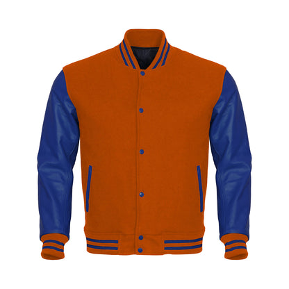 Orange Body Blue Leather Sleeves Jacket Varsity Jacket Custom Made Jacket