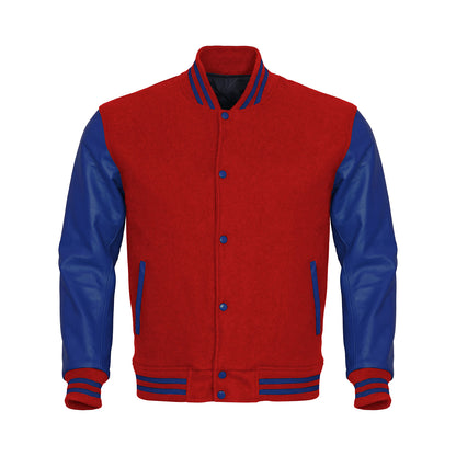 Red  Body Blue Leather Sleeves Jacket Varsity Jacket Custom Made Jacket