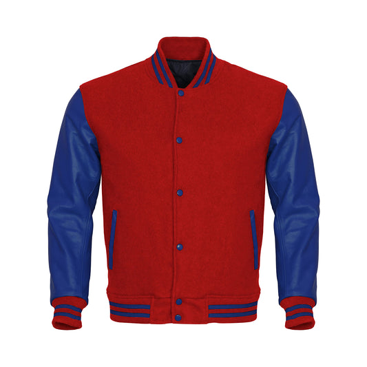 Red  Body Blue Leather Sleeves Jacket Varsity Jacket Custom Made Jacket