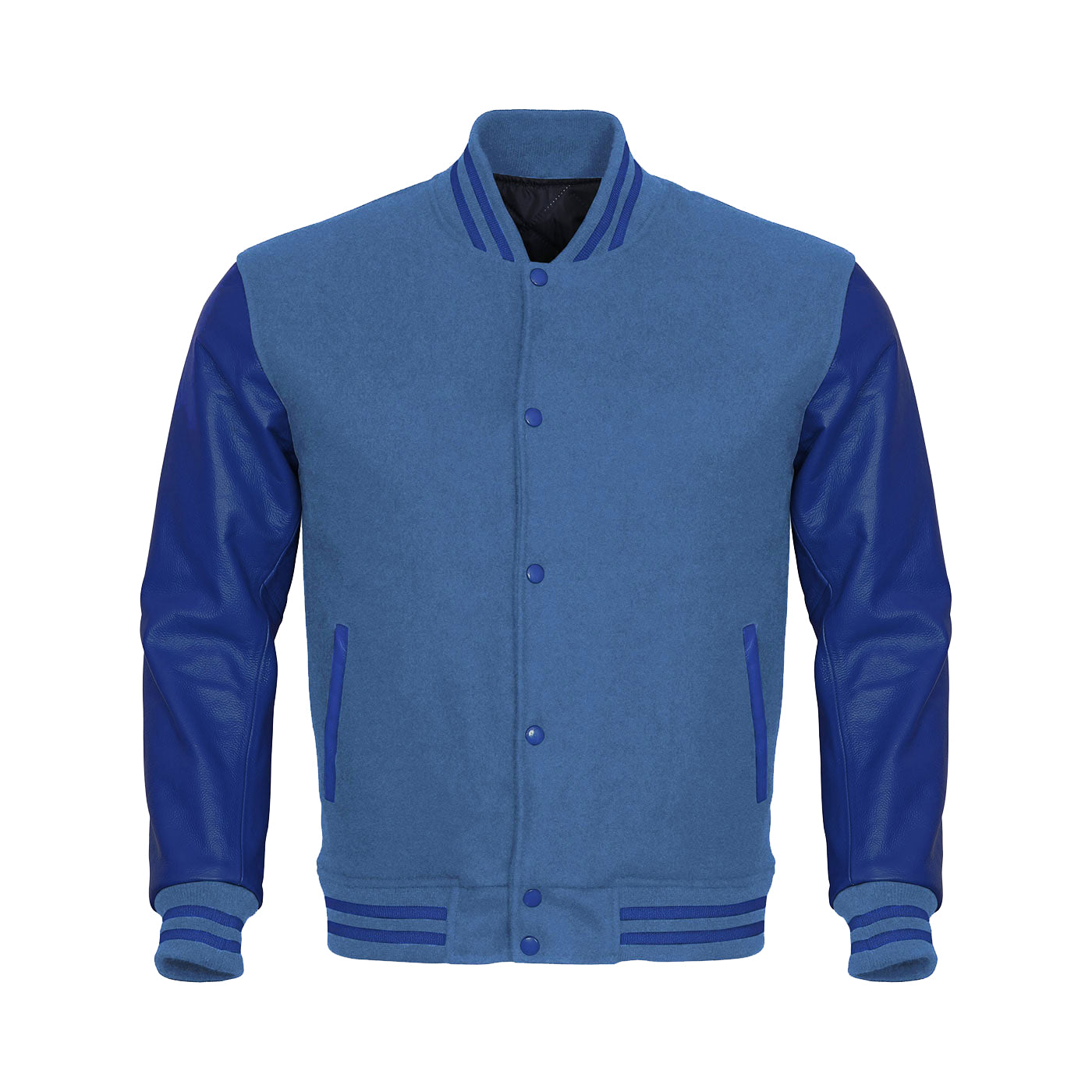 Blue  Body Blue Leather Sleeves Jacket Varsity Jacket Custom Made Jacket