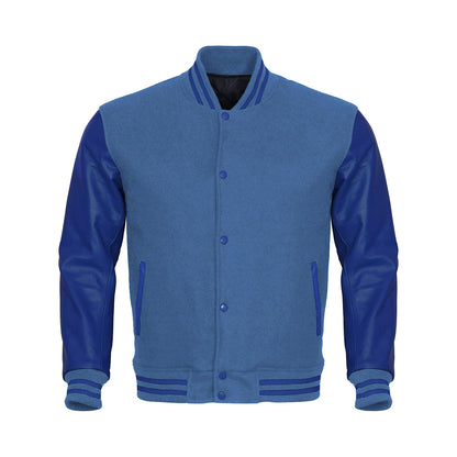 Blue  Body Blue Leather Sleeves Jacket Varsity Jacket Custom Made Jacket