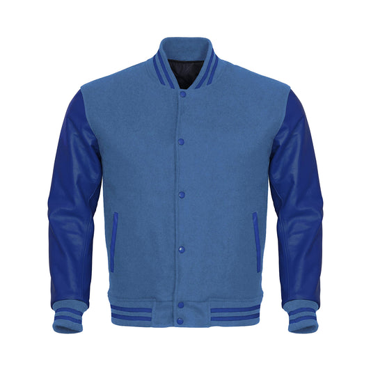 Blue  Body Blue Leather Sleeves Jacket Varsity Jacket Custom Made Jacket