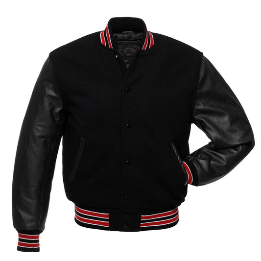 Black Blue Body Black Leather Sleeves Jacket Varsity Jacket Custom Made Jacket