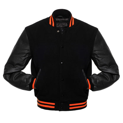 Black Blue Body Black Leather Sleeves Jacket Varsity Jacket Custom Made Jacket