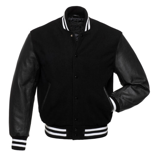 Black Blue Body Black Leather Sleeves Jacket Varsity Jacket Custom Made Jacket