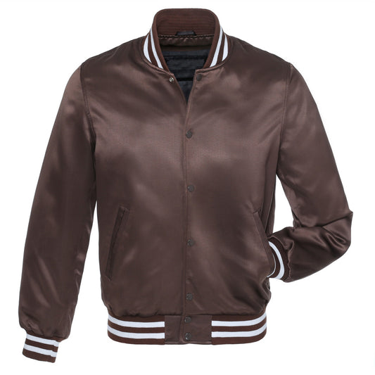 Brown Satin Baseball Jacket Varsity Jacket Letterman Jacket