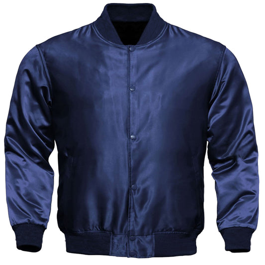 Navy Blue Satin Baseball Jacket Varsity Jacket Letterman Jacket  Team Varsity Jacket