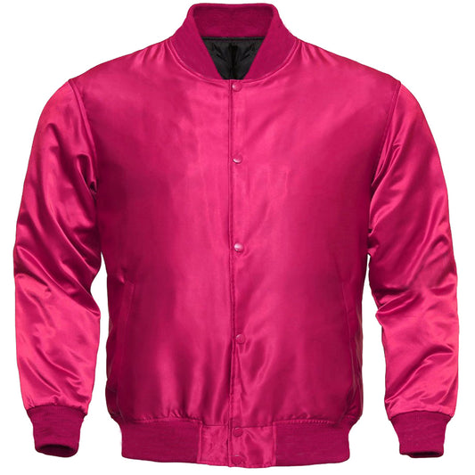 Hot Pink Satin Baseball Jacket Varsity Jacket Letterman Team Varsity Jacket