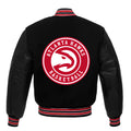 Atlanta Hawks Black Body Black Leather Sleeves Jacket Varsity Jacket letterman Jacket