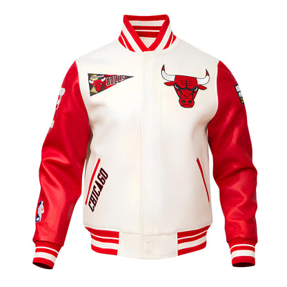 Chicago Bulls Off White Body Red Leather Sleeves Jacket varsity Jacket Custom Made jacket