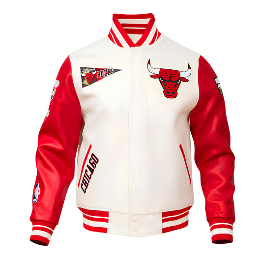 Chicago Bulls Off White Body Red Leather Sleeves Jacket varsity Jacket Custom Made jacket