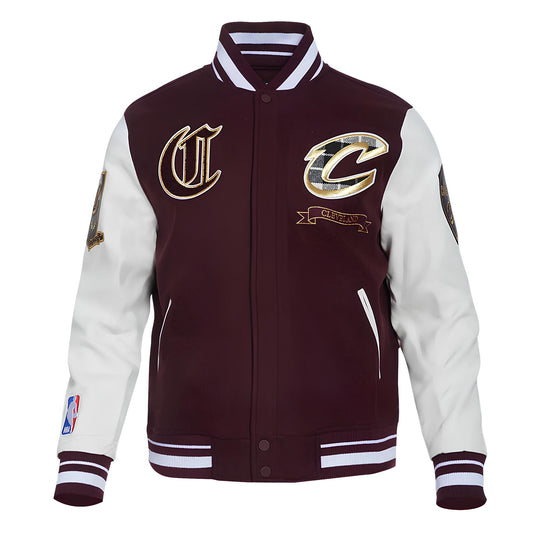 Cleveland Cavaliers Maroon Body White Leather Sleeves Varsity Jacket Custom Made jacket  Letterman Jacket