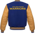 Golden State Warriors Navy Blue Body Gold Leather Sleeves Varsity Jacket Custom Made jacket  Letterman Jacket