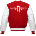 Houston Rockets Red Body White Leather Sleeves Varsity Jacket Custom Made jacket  Letterman Jacket