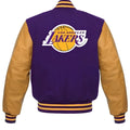 Los Angeles Lakers Purple Body Gold leather Sleeves Varsity Jacket Custom Made jacket  Letterman Jacket
