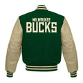 Milwaukee Bucks Green Body Cream Leather Sleeves Jacket Varsity Jacket Custom Made jacket Letterman Jacket