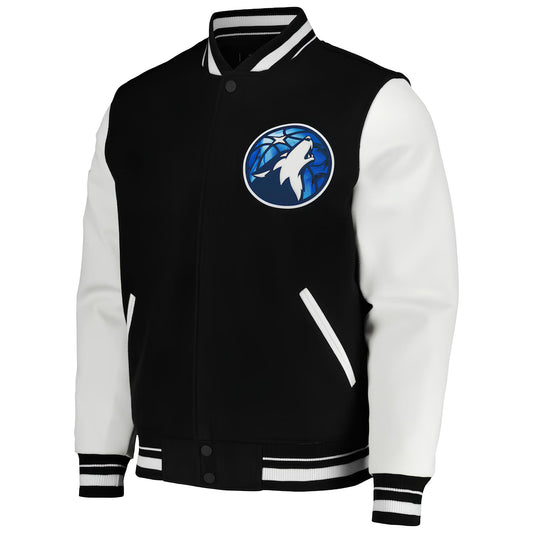 Minnesota Timberwolves Black Body White Leather Sleeves Jacket Varsity Jacket Custom Made jacket Letterman Jacket