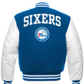 Philadelphia 76ers Royal Blue Body White Leather Sleeves Jacket Varsity Jacket Custom Made Jacket Letterman Jacket