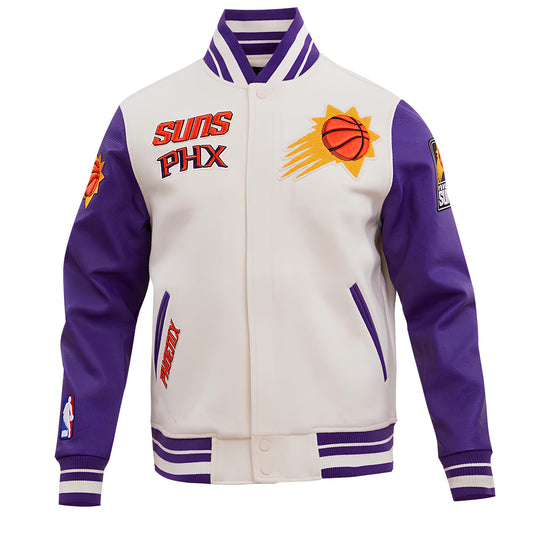 Phoenix Suns Off White Body Purple Leather Sleeves Jacket Varsity Jacket Custom Made Jacket Letterman Jacket