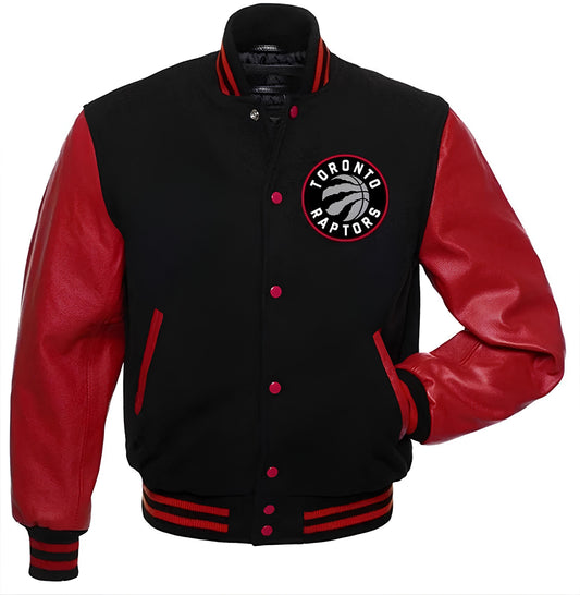 Toronto Raptors Black Body Red Leather Sleeves Jacket Varsity Jacket Custom Made Jacket Letterman Jacket