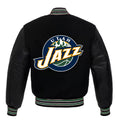 Utah Jazz Black Body Black Leather Sleeves Jacket Varsity Jacket Custom Made Jacket Letterman Jacket