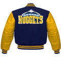 Denver Nuggets Navy Blue Body Yellow Leather Sleeves Varsity Jacket Custom Made jacket  Letterman Jacket