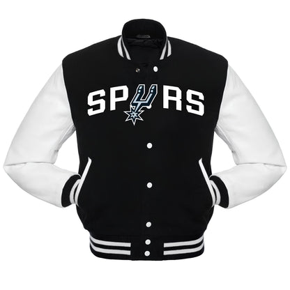 San Antonio Spurs Black Body White Leather Sleeves Jacket Varsity Jacket Custom Made Jacket Letterman Jacket