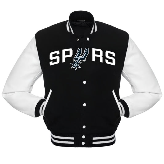 San Antonio Spurs Black Body White Leather Sleeves Jacket Varsity Jacket Custom Made Jacket Letterman Jacket