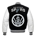 San Antonio Spurs Black Body White Leather Sleeves Jacket Varsity Jacket Custom Made Jacket Letterman Jacket