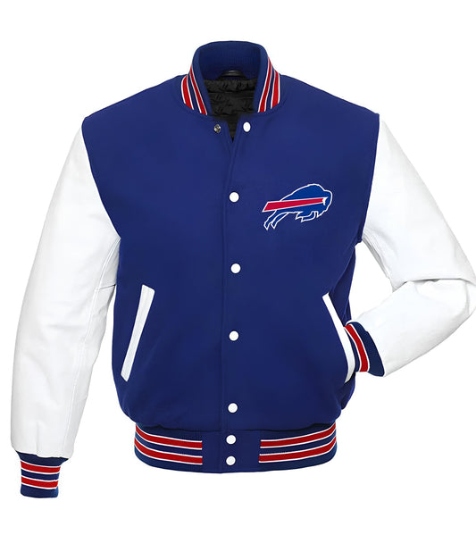 NFL Buffalo Bills - Royal Blue Body White Leather Sleeves Jacket Varsity Jacket