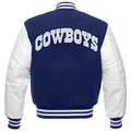 NFL Dallas Cowboys - Royal Blue Body White Leather Sleeves Jacket Varsity Jacket