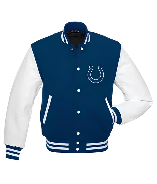 NFL Indianapolis Colts - Royal Blue Body White Leather Sleeves Jacket Varsity Jacket