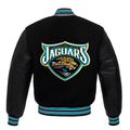 NFL Jacksonville Jaguars - Black Body Black Leather Sleeves Jacket Varsity Jacket