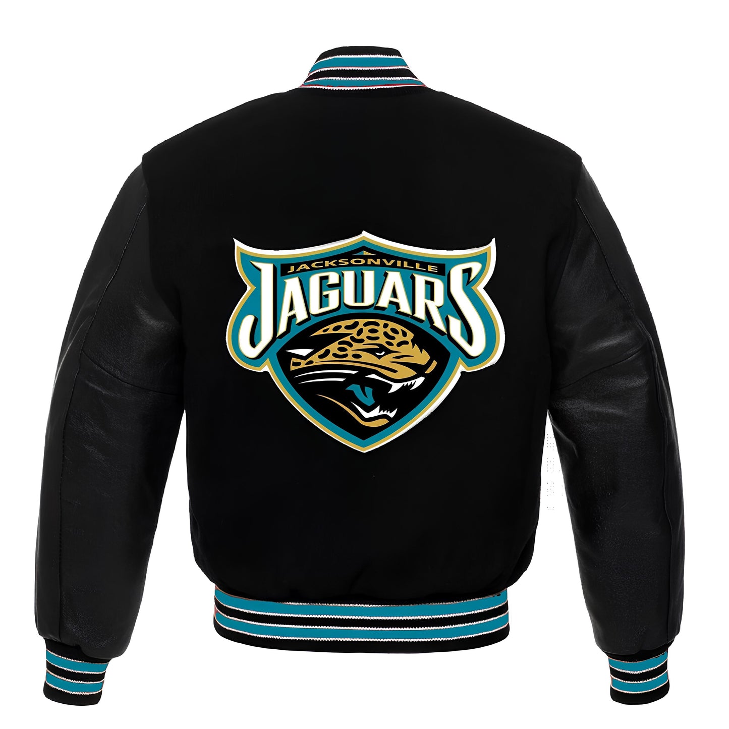 NFL Jacksonville Jaguars - Black Body Black Leather Sleeves Jacket Varsity Jacket