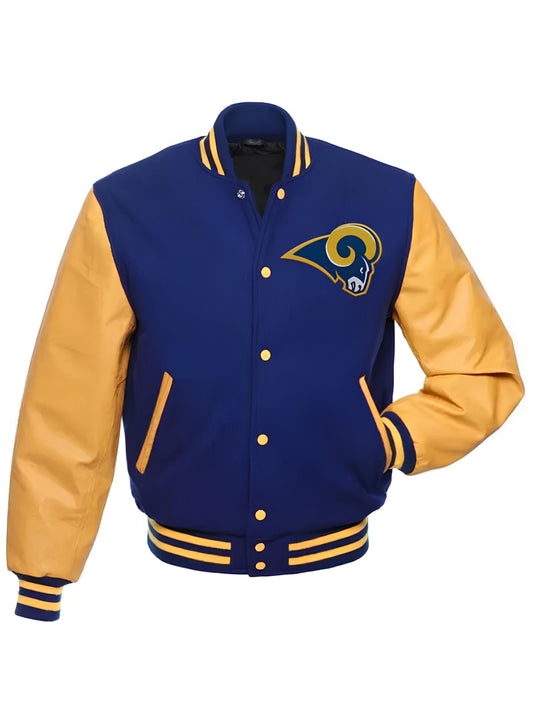 NFL Los Angeles Rams Royal Blue Body Golden Leather Sleeves Jacket Varsity Jacket