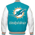 NFL Miami Dolphins Turquoise Body White Leather Sleeves Jacket Varsity Jacket