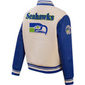 NFL Seattle Seahawks Cream Body Royal Blue Leather Sleeves Jacket Varsity Jacket
