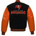 NFL Tampa Bay Buccaneers Black Body Orange Leather Sleeves Jacket Varsity Jacket