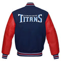 NFL Tennessee Titans Navy Blue Body Red Leather Sleeves Jacket Varsity Jacket