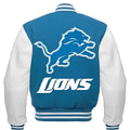 NFL Detroit Lions - Sky Blue Body White Leather Sleeves Jacket Varsity Jacket