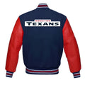 NFL Houston Texans Navy Blue Body Red Leather Sleeves Jacket  Varsity Jacket