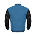 Sky Blue Body Black Leather Sleeves Jacket Varsity Jacket Custom Made Jacket