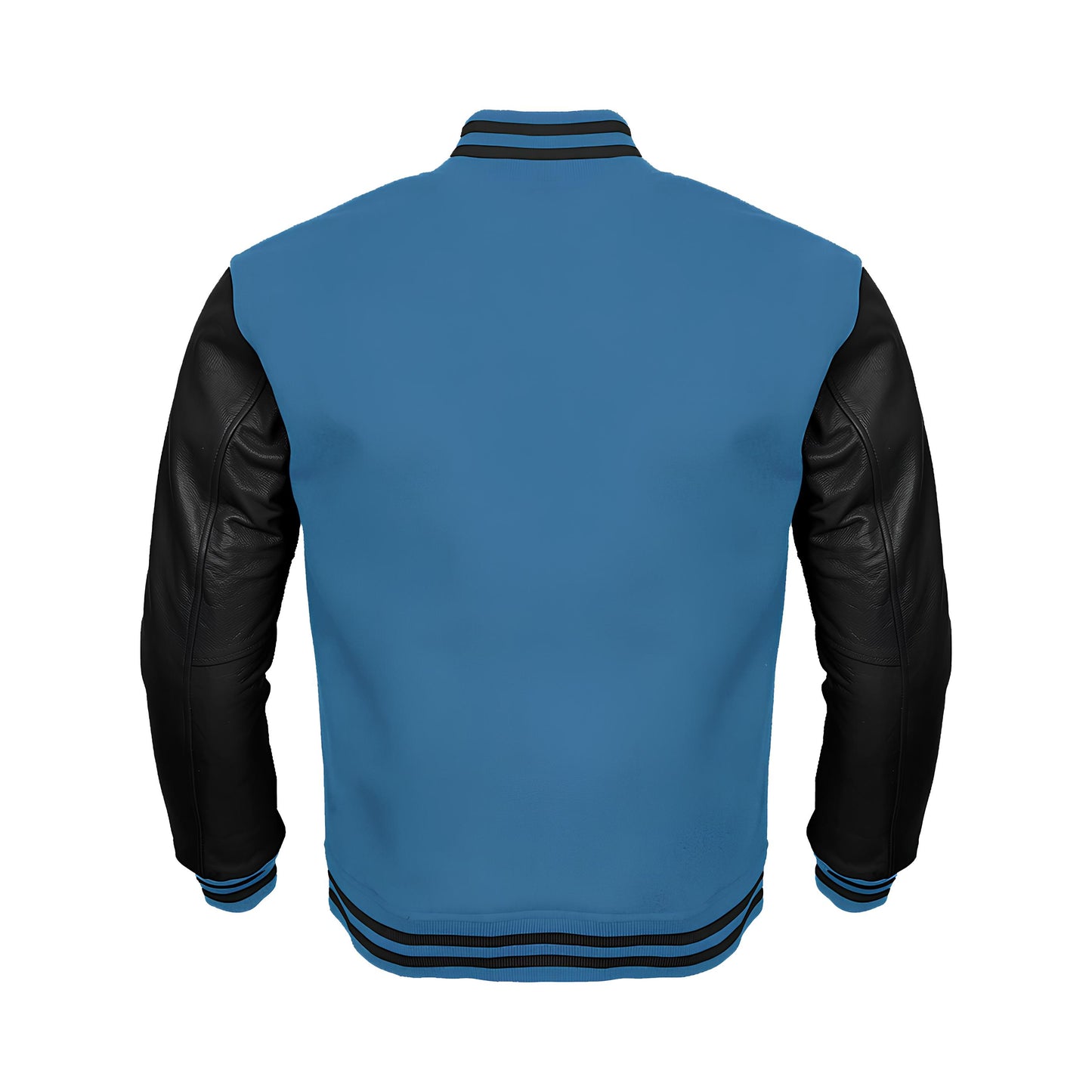 Sky Blue Body Black Leather Sleeves Jacket Varsity Jacket Custom Made Jacket