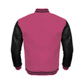 Pink Body Black Leather Sleeves Jacket Varsity Jacket Custom Made Jacket