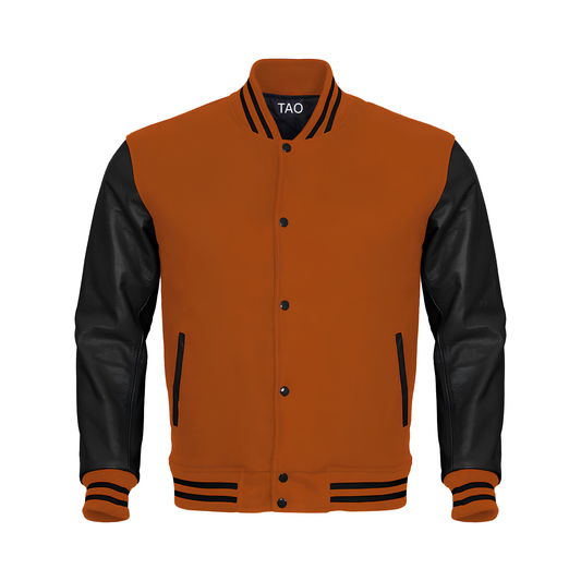 Orange Body Black Leather Sleeves Jacket Varsity Jacket Custom Made Jacket