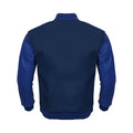 Navy Blue  Body Blue Leather Sleeves Jacket Varsity Jacket Custom Made Jacket