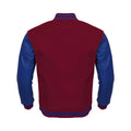 Maroon Body Blue Leather Sleeves Jacket Varsity Jacket Custom Made Jacket