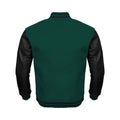 Green Body Black Leather Sleeves Jacket Varsity Jacket Custom Made Jacket